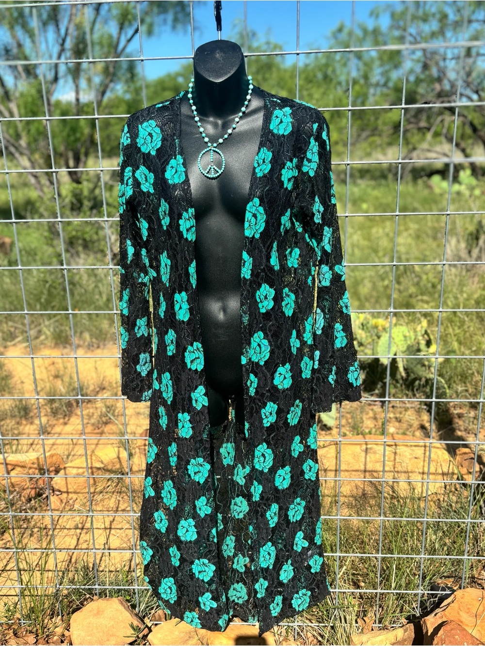 Crazy Train Teal and Black Floral Kimono
